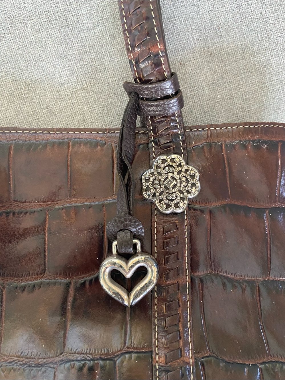 Brighton Brown Croc-Embossed Shoulder Bag with Heart Charm - Picture 3 of 5